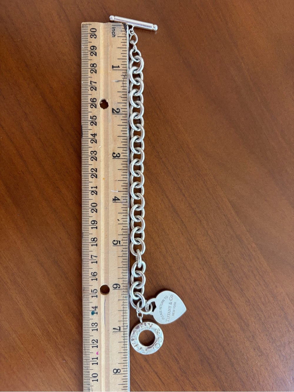 Tiffany & Co. Silver Heart Charm Toggle Bracelet with Blue Heart Bead Bracelet - Picture 10 of 12